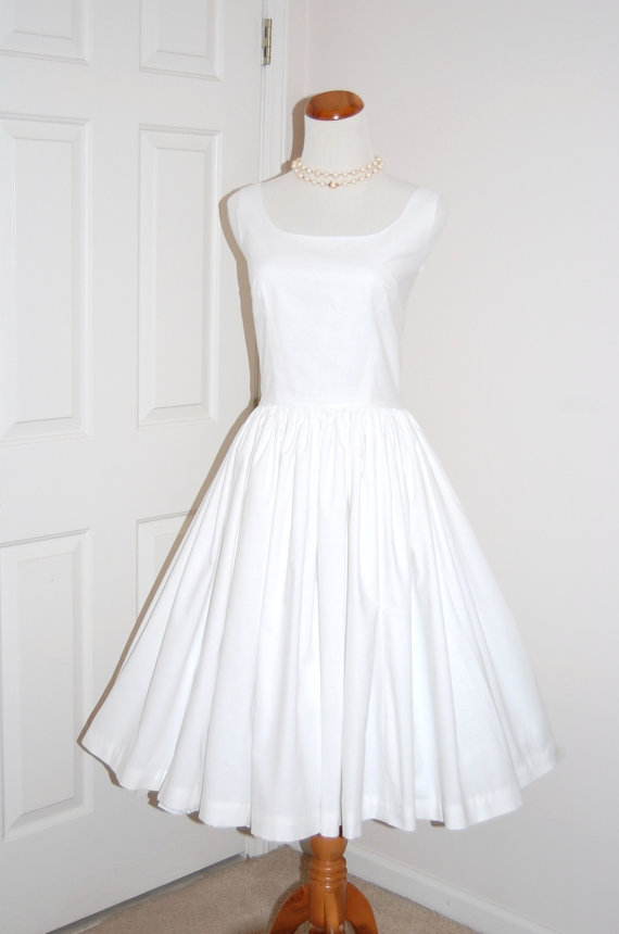 1960s Wedding Dresses Styles Elegant 1960s Style Dress Audrey Hepburn White Cotton Rockabilly