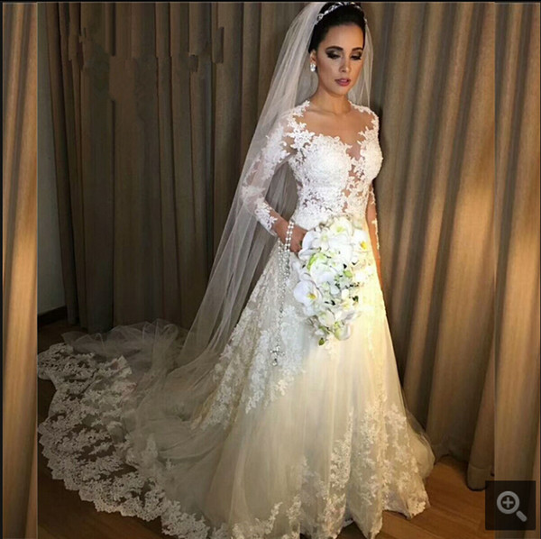 2 In 1 Convertible Wedding Dresses Elegant Vestido De Noiva 2019 White Lace Wedding Dresses A Line Saudi Arabic Long Sleeves Wedding Gown Bridal Dresses Robe De Mariee Wedding Dresses Under 500