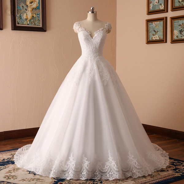 A Frame Wedding Dress Elegant Discount 2018 Simple New V Neck Lace White Wedding Dresses Gowns Low Back Real Wedding Gowns Bride Dresses Cheap Wedding Dresses Line Corset