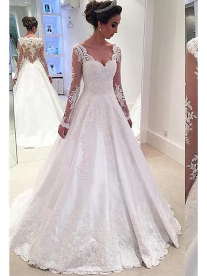 A Line Bridal Dresses New Long Sleeve Lace A Line Cheap Wedding Dresses Line Wd335