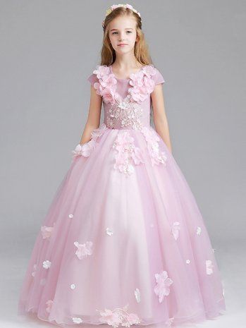 A Line Princess Dresses Lovely Mesh Stereo Flowers Applique Party Princess Long Dress