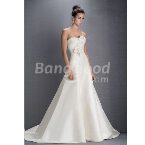A Line Strapless Wedding Dresses Beautiful Exquisite A Line Strapless Chapel Train Wedding Dress Bridal Gown