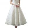 A Line Tea Length Wedding Dresses New Favors Women S F Shoulder Bateau Tea Length Lace Wedding Dress Hs58