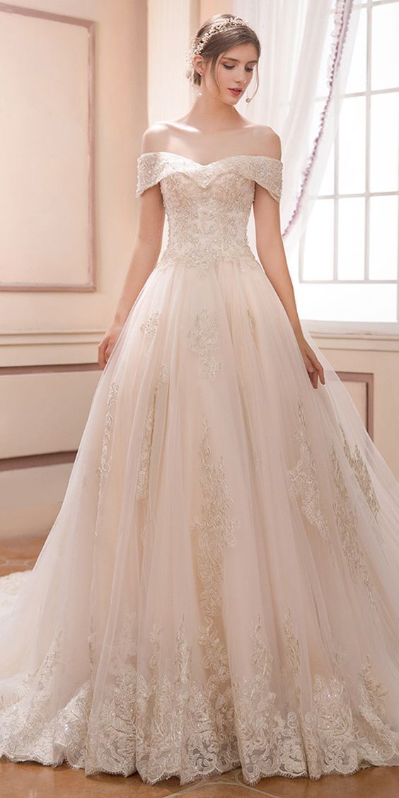 A Line Wedding Dress New Romantic Wedding Dress Tulle F the Shoulder Bride Dress