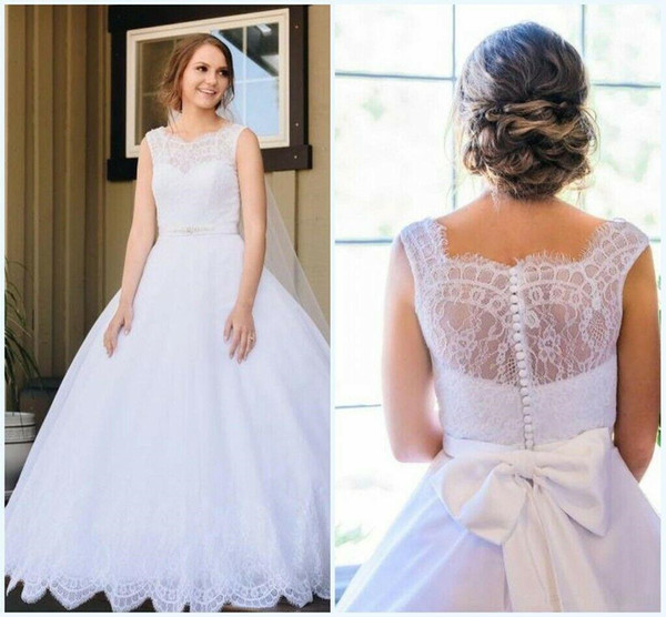 Affordable Bridal Dresses Fresh Discount Pure White Lace A Line Wedding Dresses Bridal Gowns with Bow buttons Back Cheap Bridal Dresses China Ball Gowns Debenhams Dresses From