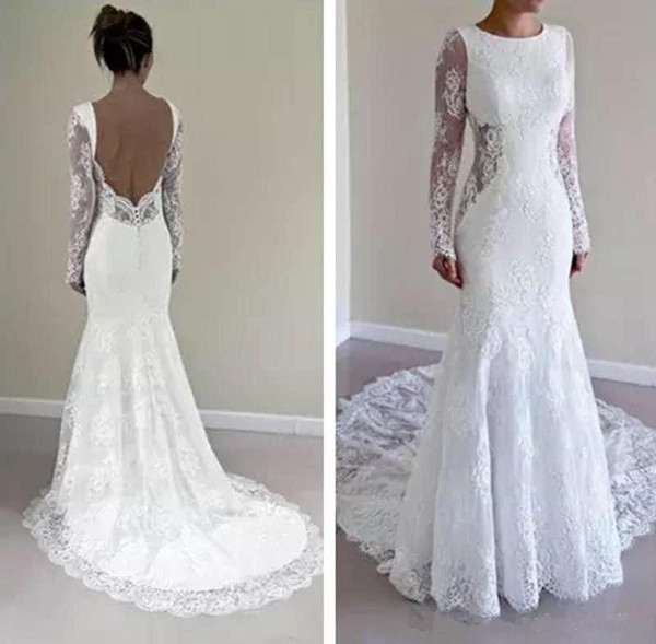 Affordable Gowns Awesome Simple Long Sleeve Lace Mermaid Wedding Dresses Backless Lace Applique Sweep Train Bridal Gowns Custom Made Long Wedding Gowns Affordable Dresses Ball