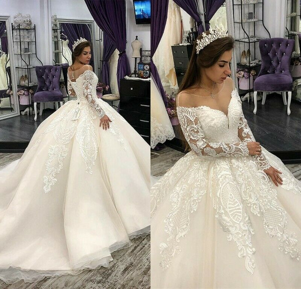 Affordable Gowns Fresh Gorgeous Princess Lace Appliques 2019 Wedding Dresses Sheer Neck Long Sleeve Wedding Gowns Lace Up Appliqued Bridal Dress Vestido De Novia Affordable
