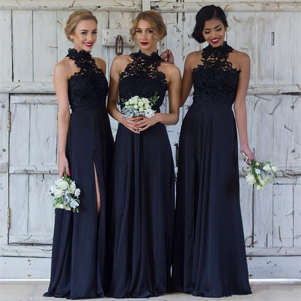 Affordable Wedding Guest Dresses Inspirational Elegant Lace Navy Blue Bridesmaid Dresses Y Halter Split Wedding Guest Dress Sheer Backless Chiffon Cheap Maid Honor Gowns Bohemian Bridesmaid
