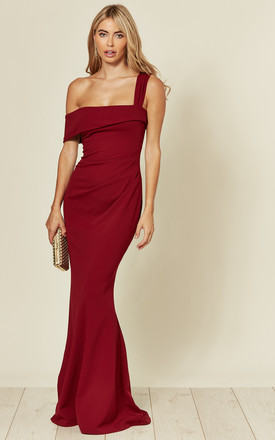 Affordable Wedding Guest Dresses Lovely F the Shoulder Pleated Waist Maxi Dress In Wine Red by Goddiva Product Photo