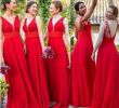 Affordable Wedding Guest Dresses Unique 2019 Red Chiffon V Neck Bridesmaid Dresses Cheap Backless Y Wedding Guest Dresses Long Floor A Line Party Prom formal Gowns