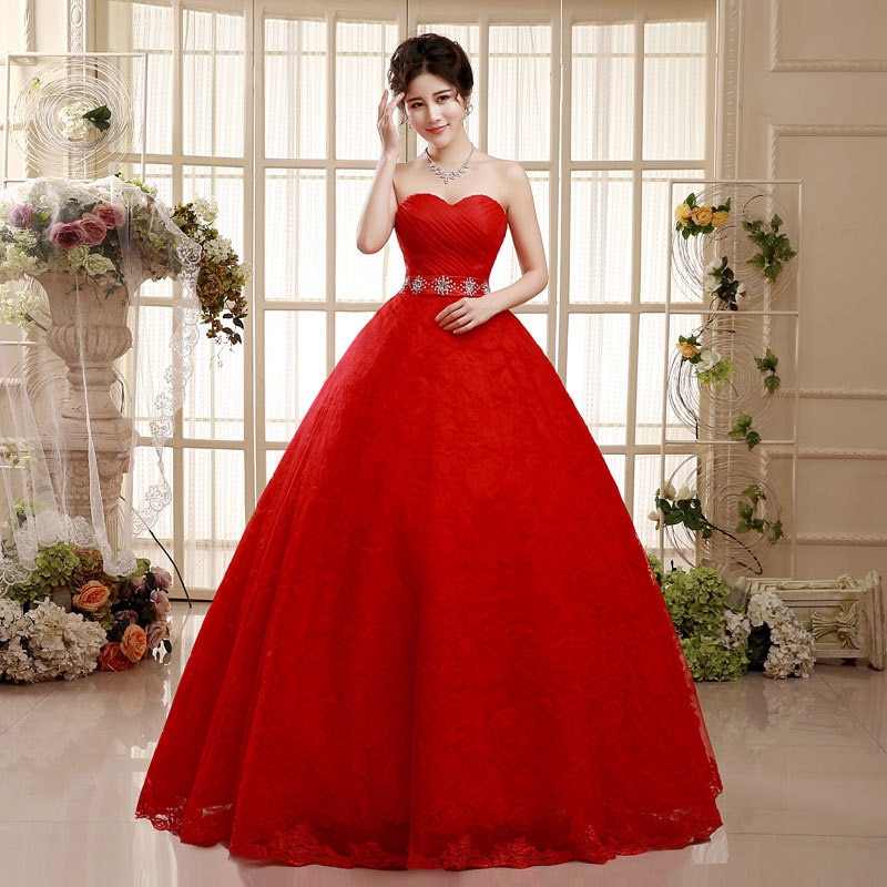 2015 New Designer Wedding Formal Dress Princess Lace Up Bridal Dress y Wedding Dresses Red
