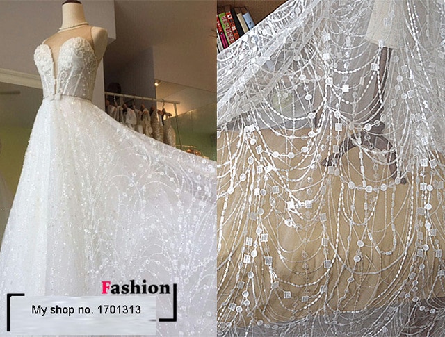 Aliexpress Wedding Dresses 2015 Unique Us $23 4 Off top White French African Lace Fabric for Wedding Dress Embroidery Sequins Flowers Lace Fabric Fish Tail Slim White Lace Fabric In