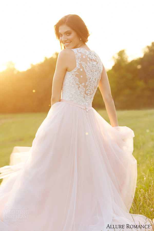 allure bridals romance fall 2015 style 2716 wedding dress sleeveless ivory pink illusion back