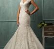 Amelia Sposa Wedding Dresses Beautiful 2015 Amelia Sposa Mermaid Wedding Gowns V Neck Cap Sleeve Appliqued Fit Flare Sheer Backless Lace Tulle Plus Size Bridal Dresses Mermaid Gown Plus