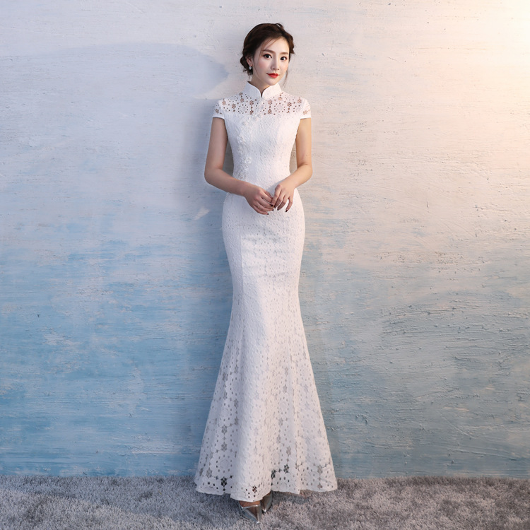 Asian Wedding Dresses Best Of Hyg620 Cheongsam Chinese Style Traditional Embroidery Women Long Lace White Wedding Qipao High Quality Mermaid Party Dress evening Dress Dresses for