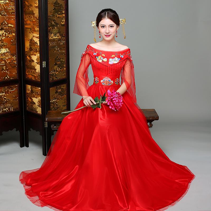 new red traditional chinese wedding dress