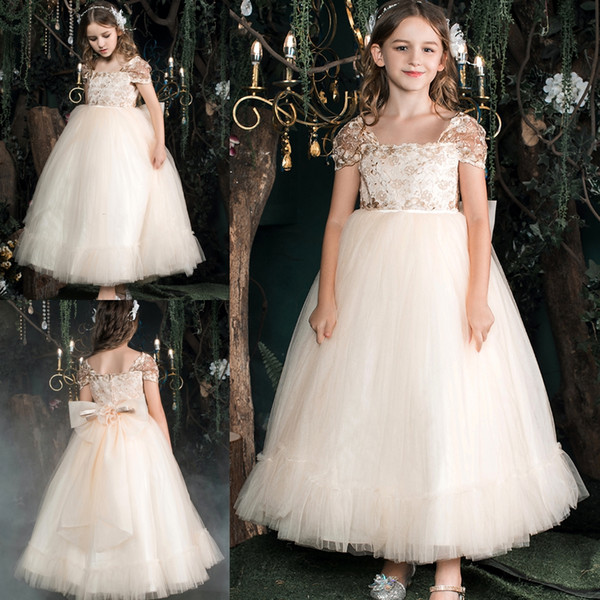 Baby Dresses for Wedding New Lovely Trend Baby Girl Dresses Strapless Portrait Design Ankle Length Wedding Party Flower Girl Dresses with Big Bow and Zipper Back Outfits for A