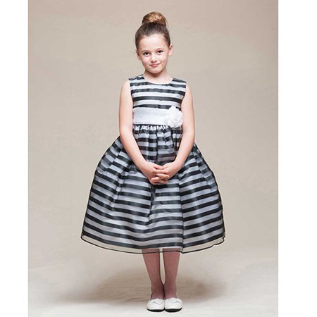 Baby Girl Dresses for Wedding Lovely Crayon Kids Black White Stripe Tea Length Flower Girl Dress Girls 5 10