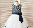 Baby Girl Dresses for Wedding Lovely Navy Blue Gold Lace Ivory Tulle Wedding Flower Girl Dress