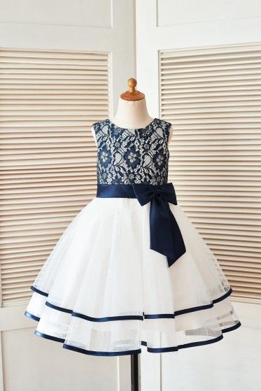 Baby Girl Dresses for Wedding Lovely Navy Blue Gold Lace Ivory Tulle Wedding Flower Girl Dress