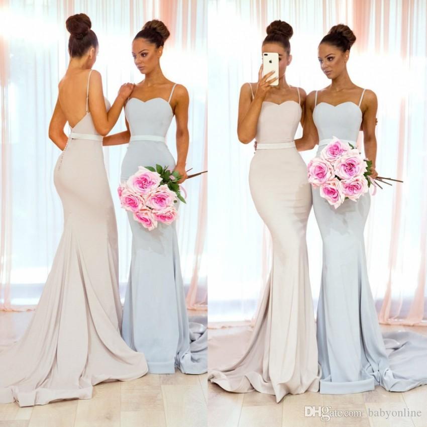 Baby Online Wedding Dresses New Babyonline New Arrival Bridesmaid Dresses 2019 Y Backless Spaghetti Straps Sweep Train Long Maid Of Honor Gowns for Church Weddings