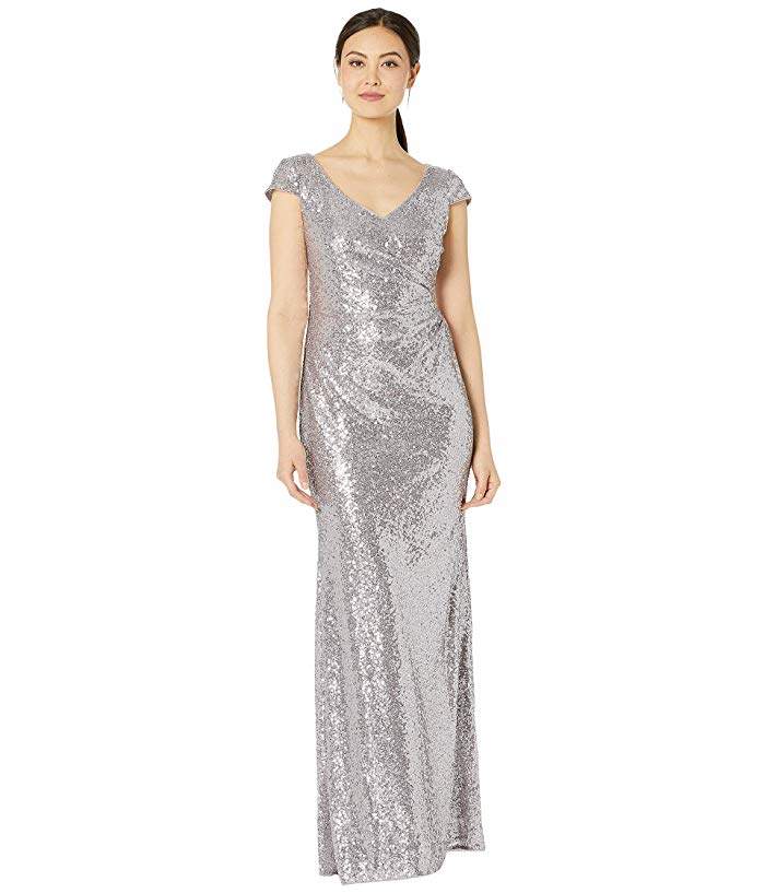 Adrianna Papell Cap Sleeve Sequin Mermaid Evening Gown