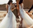 Beach Wedding Dresses Cheap Luxury Discount 2019 Summer Boho Tulle Beach Wedding Dresses Deep V Neck Sheer See Through A Line Appliques Split Bridal Gowns Cheap Long Sleeve Wedding