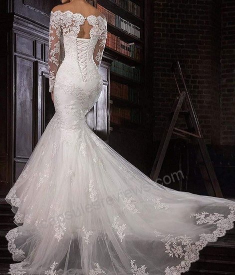 LUB Lace Mermaid Wedding Dresses Applique Beaded Long Sleeve Wedding Gowns Formal B07DN5T89Y 1 471x550