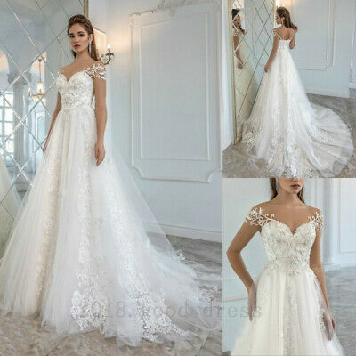 Beaded Wedding Dresses with Sleeves Luxury Vintage Lace Beaded Wedding Dresses Cap Sleeves Long Train Custom Bridal Gown