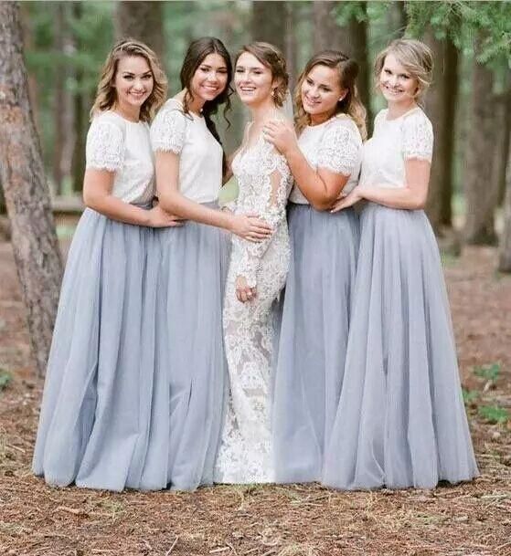 Best Online Bridesmaid Dresses Luxury Two Pieces Dusty Blue Tulle Country Bridesmaid Dresses Short