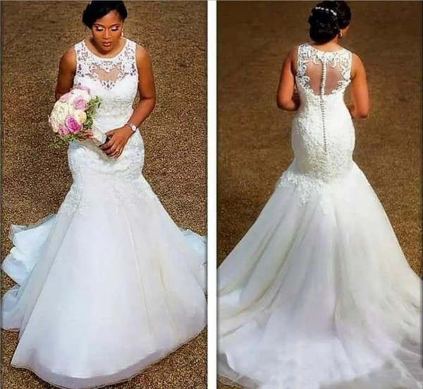 Best Wedding Dresses 2017 Inspirational Elegant Sheer Jewel Neck Plus Size Wedding Dresses Mermaid 2018 Cheap Appliques Lace Tulle Illusion Zipper Back 2017 formal Bridal Gowns