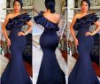 Black and Blue Wedding Dresses Lovely Dark Blue Y Plus Size Mermaid African Wedding Guest Dresses for Black Girls 2020 E Shoulder Piping Ruffle Backless Bridesmaid Dress Silk Chiffon
