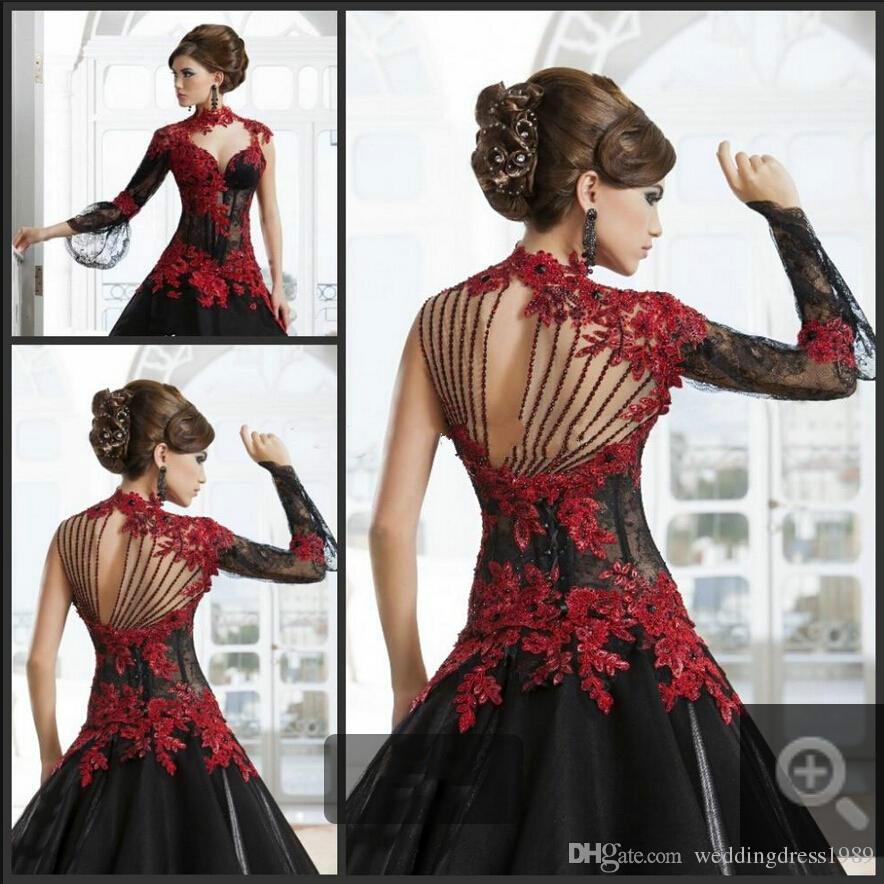 black red gothic wedding dresses beading