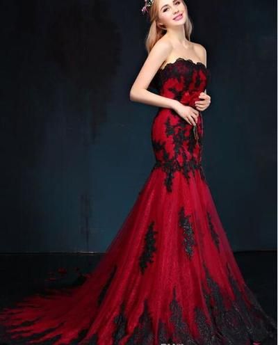 Black and Red Gothic Wedding Dresses Unique Black and Red Gothic Mermaid Wedding Dresses Sweetheart Lace