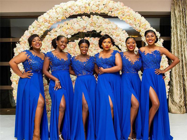 Black Bridesmaid Dresses Lovely south African Blue Bridesmaid Dresses Black Girls Split Country Garden formal Wedding Party Guest Maid Honor Gowns Plus Size Custom Made Brown