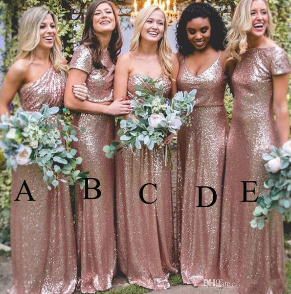 Black Bridesmaid Dresses New 2019 Rose Gold Sequins Bridesmaid Dresses Bling Sparkly New Cheap Mermaid Two Pieces Prom Gowns Backless Country Beach Party Dresses Long Black