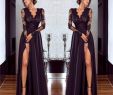 Black Gowns Cheap Luxury Y Black Prom Dresses Side Split Lace Deep V Neck Long Illusion Sleeves Simple Backless Floor Length formal evening Prom Gowns Cheap Gown Prom