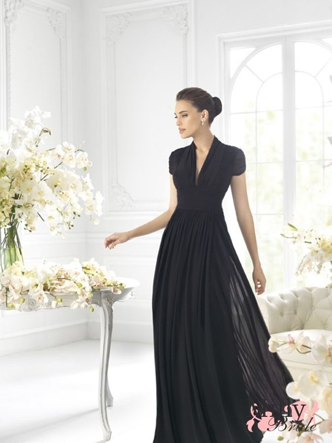 Black Long Sleeve Wedding Dresses Unique A Line Short Sleeves Chiffon Black Long Prom Dresses