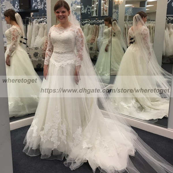 Blouson Wedding Dress New Discount Two Pieces Country Wedding Dresses with Detachable Jacket 3 4 Long Sleeves Vintage Lace Appliques A Line Garden Bridal Gowns Plus Size