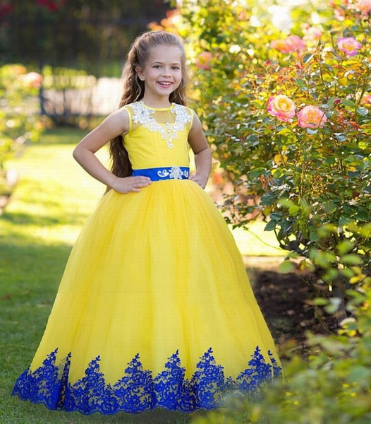 Blue Dresses for Wedding Best Of Pageant Kids Gown Yellow Tulle Blue Lace Flower Girl Dresses for Wedding Princess Girl S Floor Length Child Party Birthday Dress Xk65 Girls Wedding