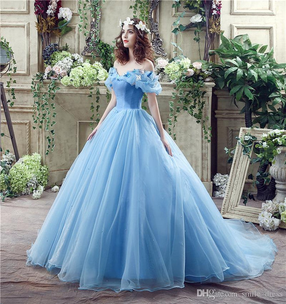 Blue Gown for Wedding Luxury Real S Blue Cinderella Princess Wedding Dress Ball Gown F the Shoulder with butterfly Lace Up Bridal Gowns Vestidos De Novia Sb047 Ball Gown