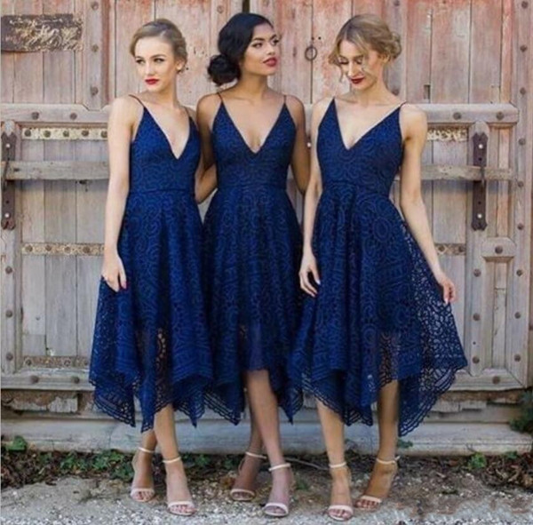Blue Sundress for Wedding Best Of Plus Size Royal Blue Lace Bridesmaid Dress 2019 V Neck Backless Tea Length Maid Honor Country Bridemaids Wedding Guest Gowns E Strap Bridesmaid