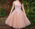 Blush Bridal Gowns Luxury Discount Short Sleeve New Blush Pink A Line Wedding Dress Tulle Lace Modern Transparent 2018 Applique Princess Girls New Tea Length Party Bridal Gown