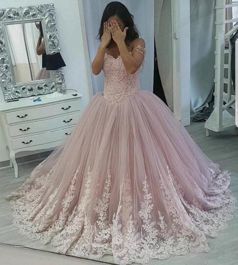 Blush Gowns New 2019 Gorgeous Blush Pink Ball Gown Quinceanera Dresses F the Shoulder Lace Appliques Sweet 16 Dresses Prom Dresses Dress Long formal Dress Shops