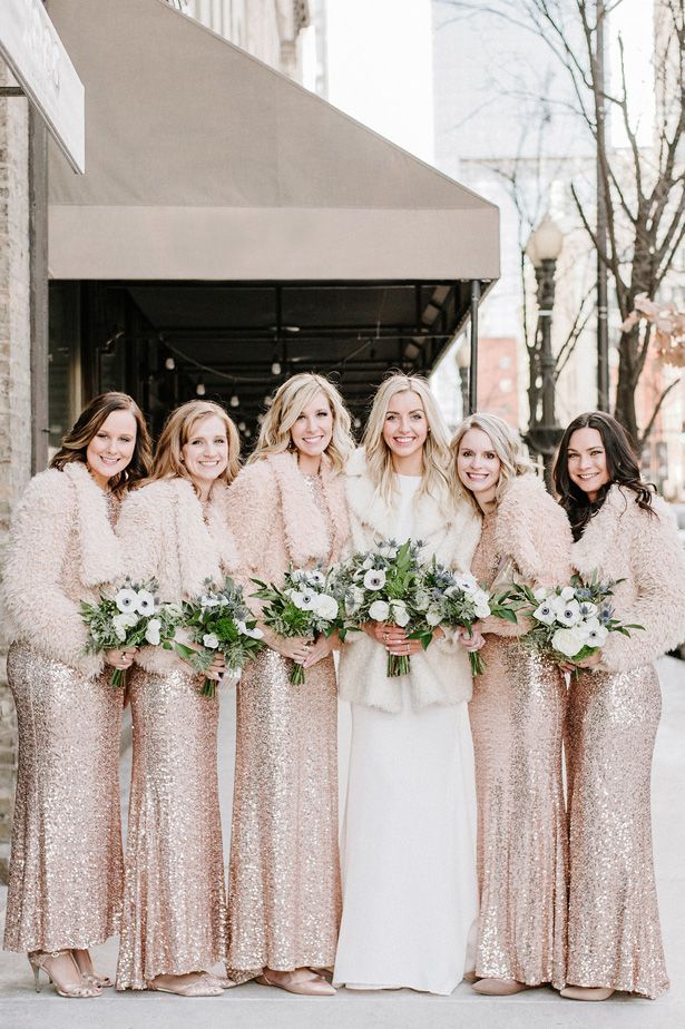 Blush Pink and Gold Bridesmaid Dresses Lovely Chic Intimate Winter Wedding In Downtown Chicago