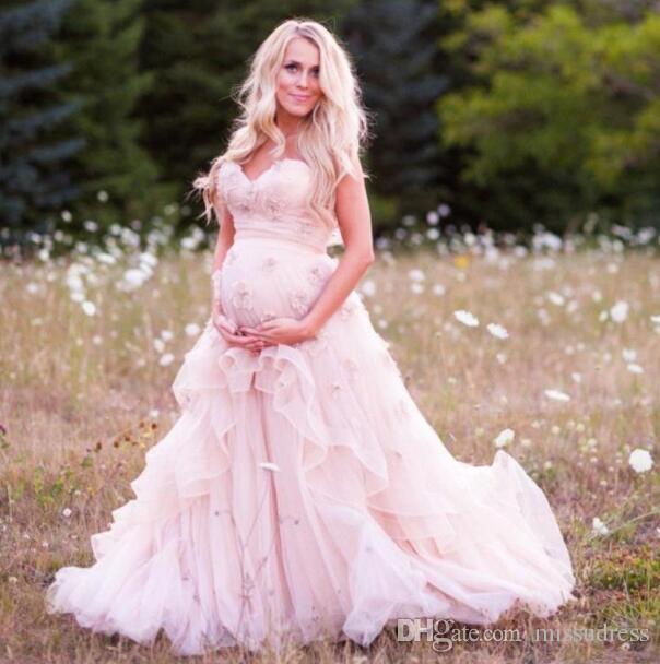 pink flowers maternity wedding dress 2018