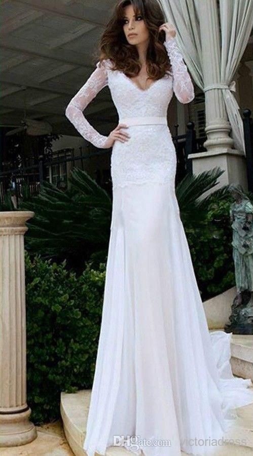 Bridal Separates top Awesome Long Sleeves V Neck Trumpet Mermaid Wedding Dresses top Lace