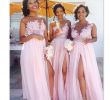 Bridesmaid Dresses for A Beach Wedding Best Of Y Pink Chiffon Long Beach Country Bridesmaid Dresses Illusion top Floral Boat Neck formal Prom Dress Front Slit Maid Honor Gown Robes