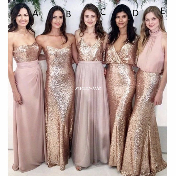 Bridesmaid Dresses for A Beach Wedding Elegant Modest Beach Wedding Bridesmaid Dresses with Rose Gold Sequin Mismatched Wedding Maid Honor Gowns Women Party formal Wear 2019 Burgundy Bridesmaid