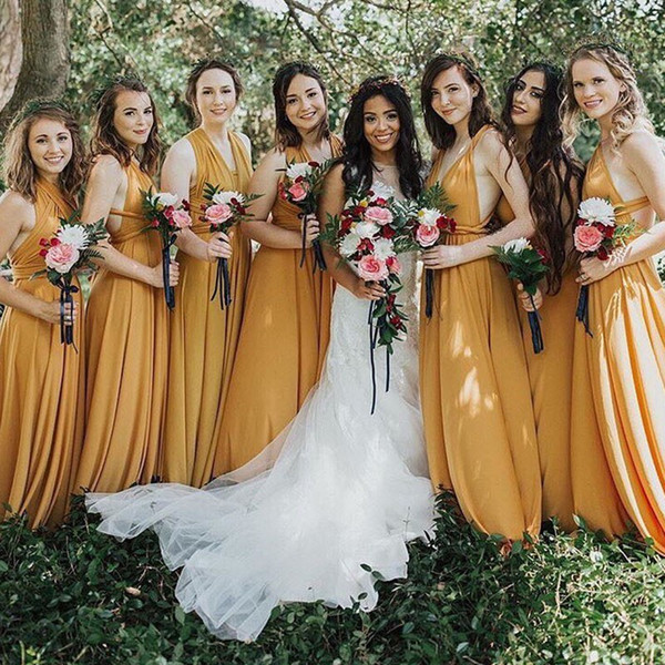Bridesmaid Dresses On Sale Lovely 2019 Chic A Line V Neck Bridesmaid Dress Floor Length Yellow Chiffon Convertible Maid Honor Wedding Guest Gown Cheap formal Wear Little Bridesmaid